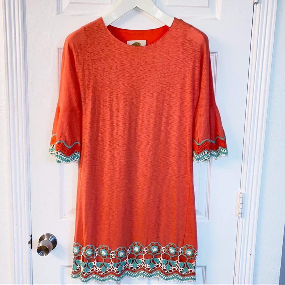 Missy Robertson | Crochet Accent Coral Dress